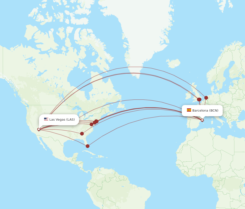 BCN to LAS flights and routes map