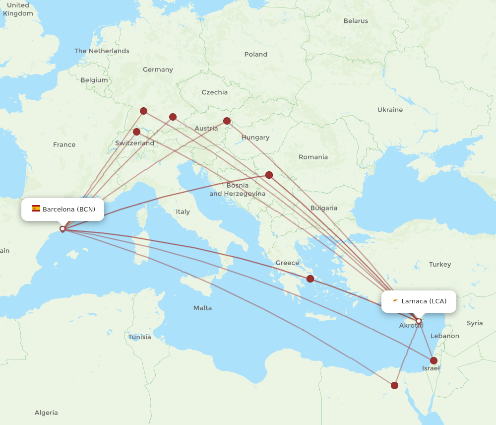 BCN-LCA flight routes