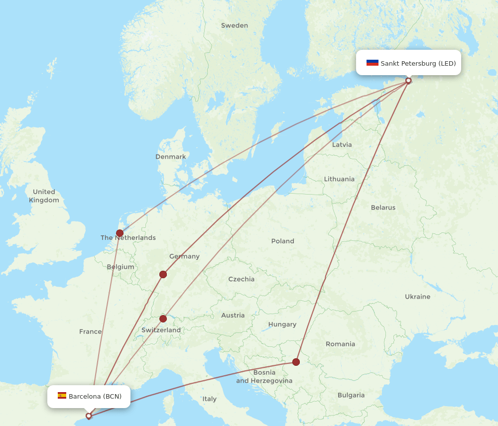 BCN-LED flight routes