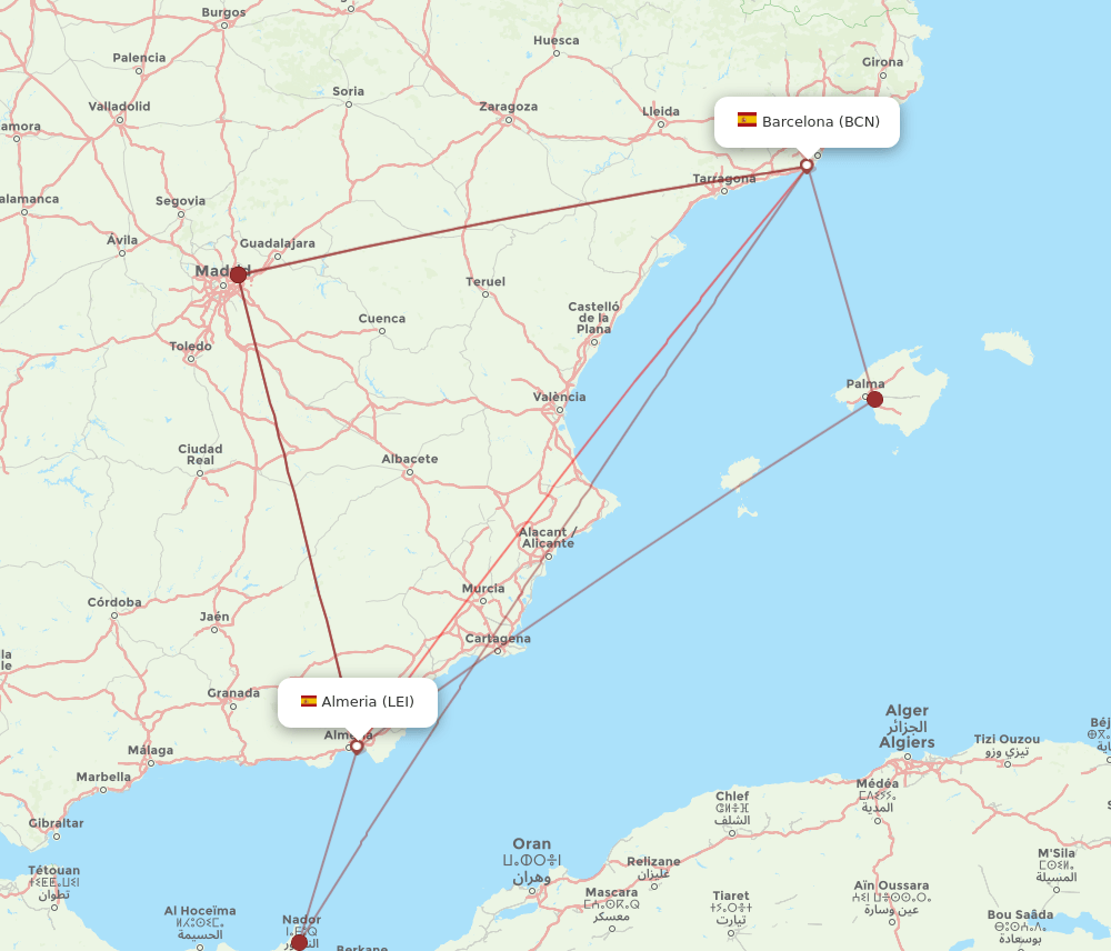 BCN-LEI flight routes