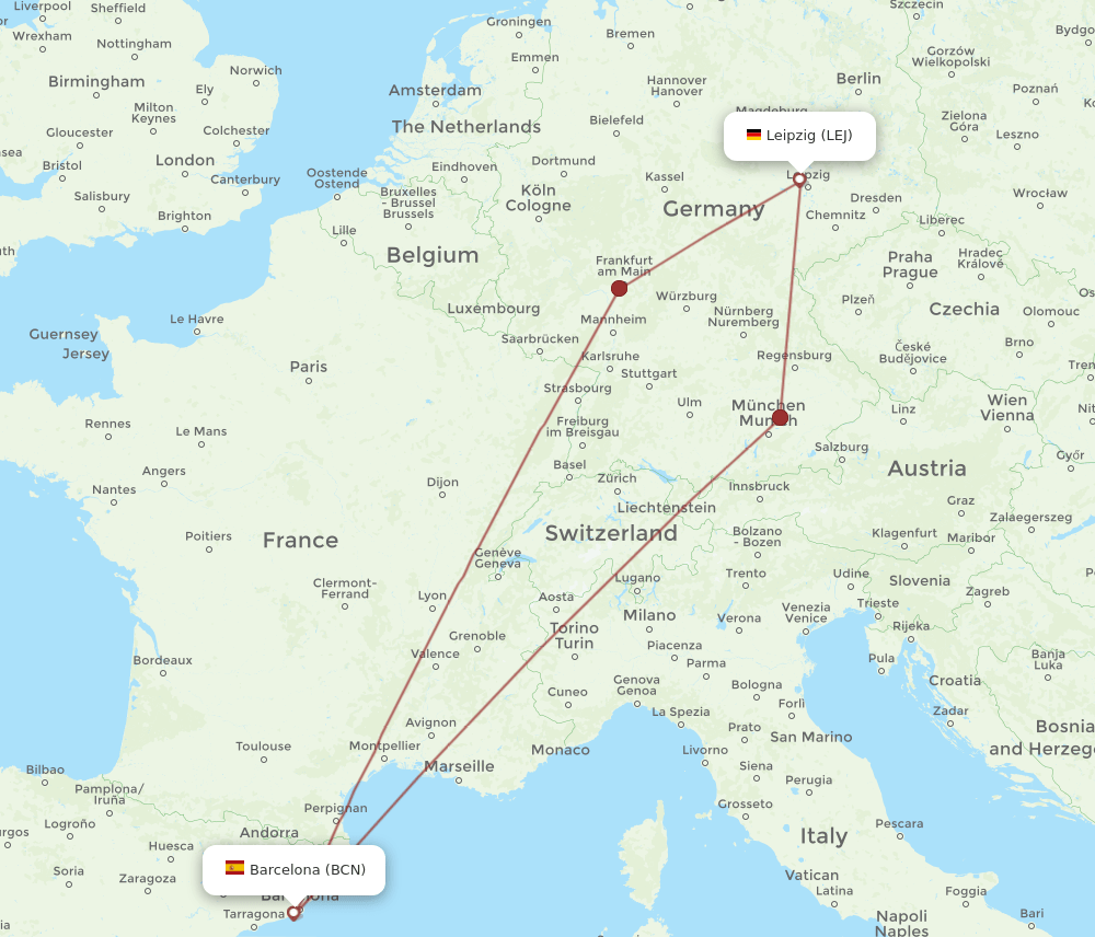 BCN-LEJ flight routes
