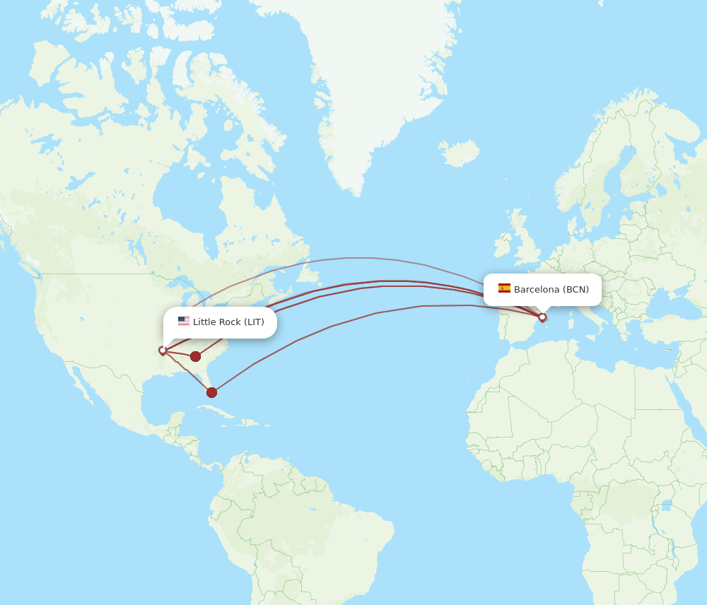 BCN-LIT flight routes