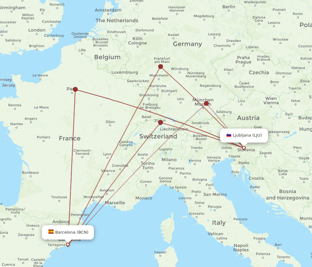 BCN-LJU flight routes
