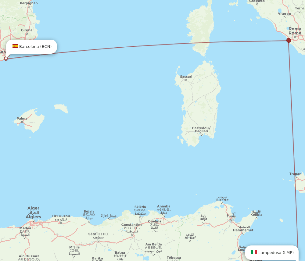 BCN-LMP flight routes