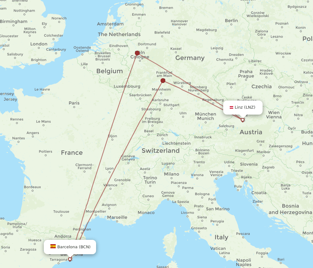 BCN-LNZ flight routes