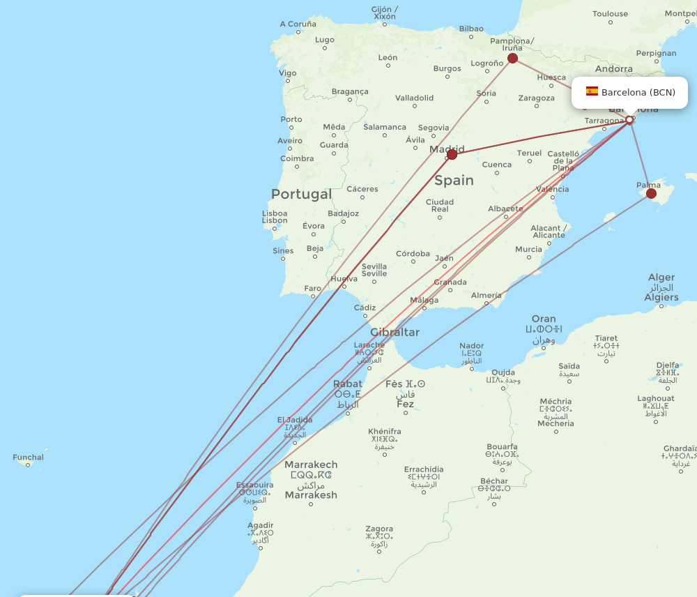 BCN to LPA flights and routes map