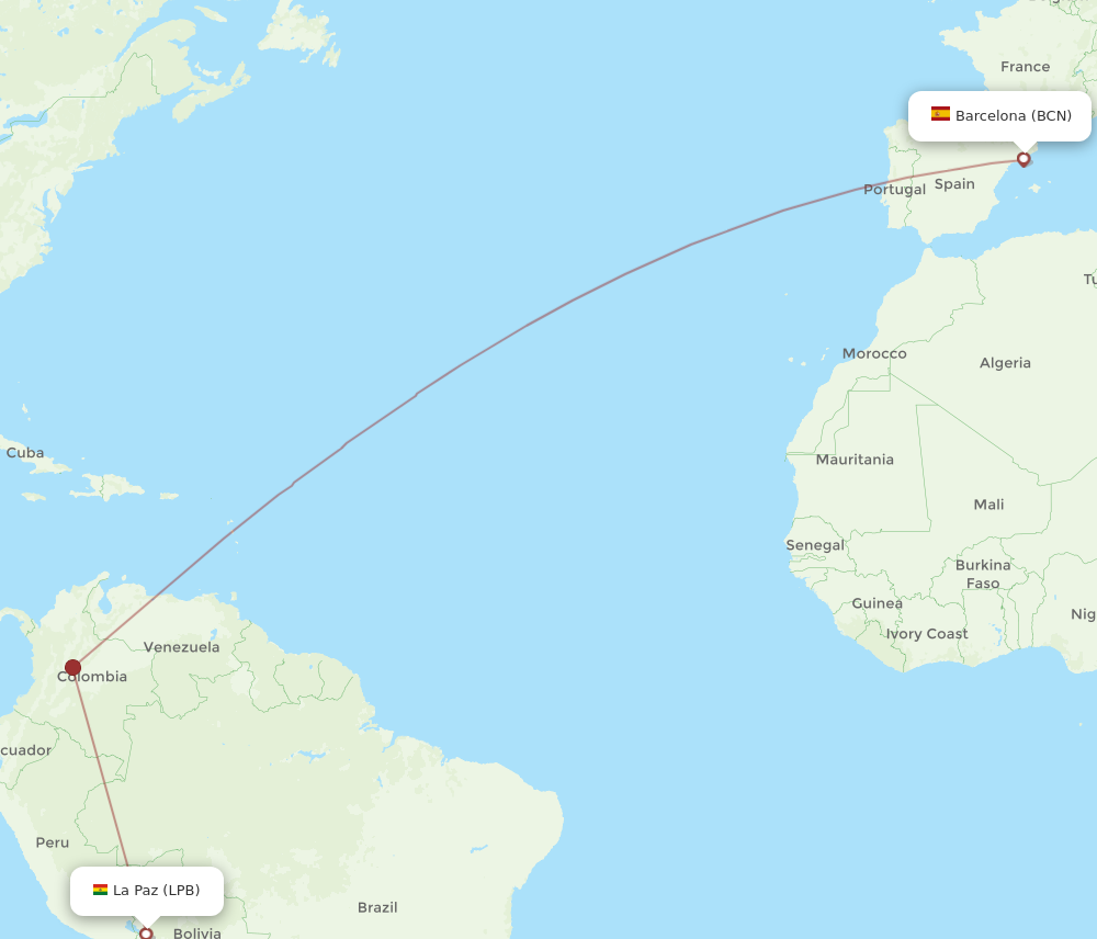 BCN to LPB flights and routes map