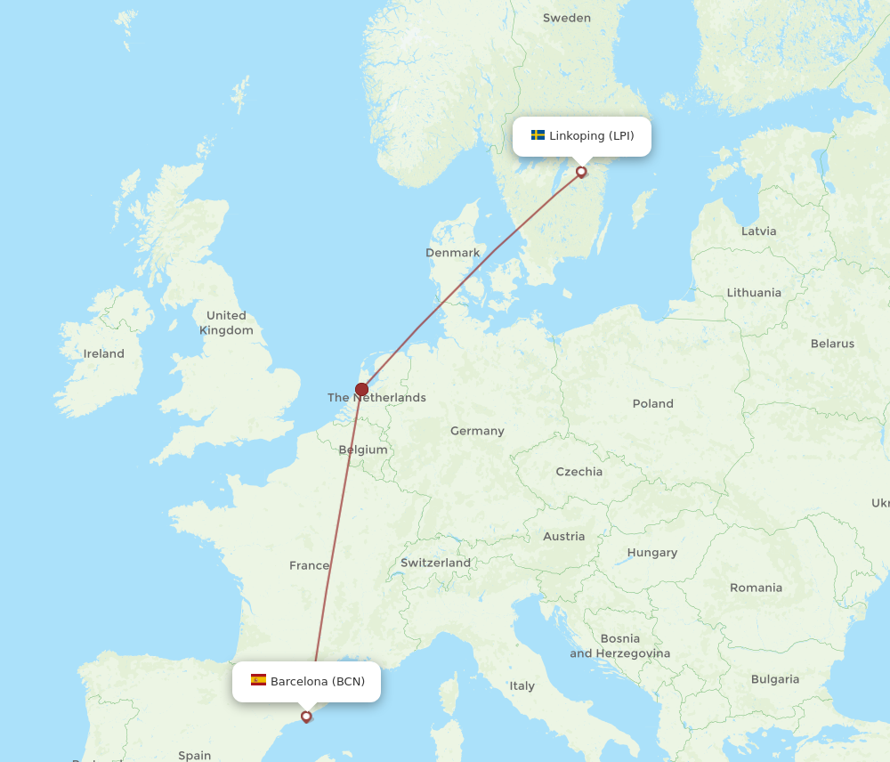 BCN to LPI flights and routes map