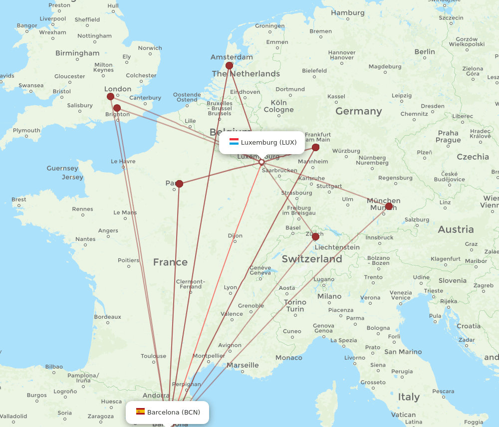 BCN-LUX flight routes