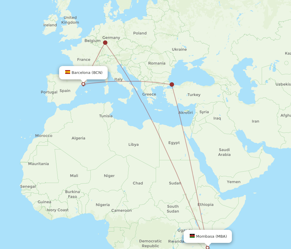 BCN-MBA flight routes