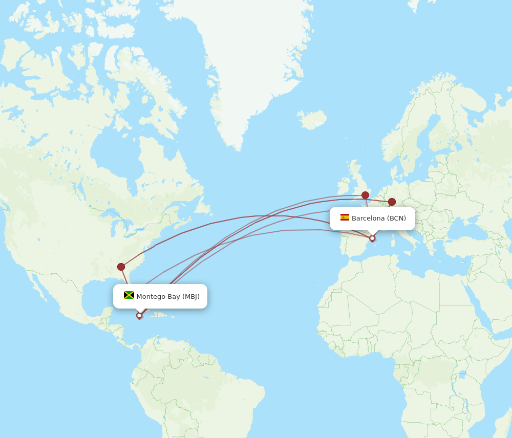 BCN-MBJ flight routes