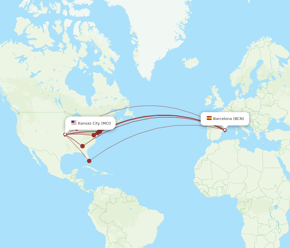 BCN-MCI flight routes