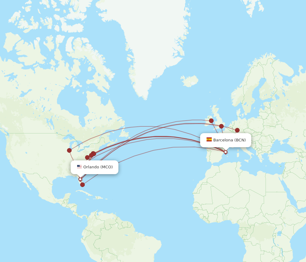 BCN-MCO flight routes