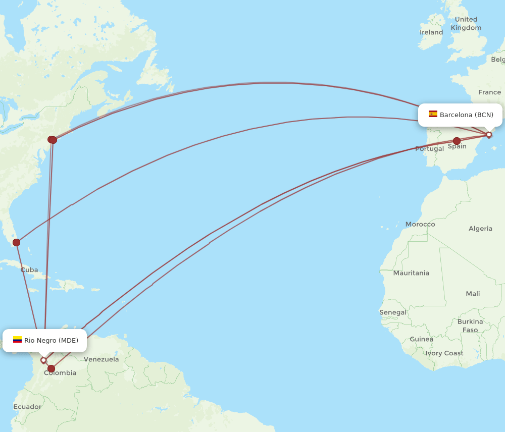 BCN-MDE flight routes