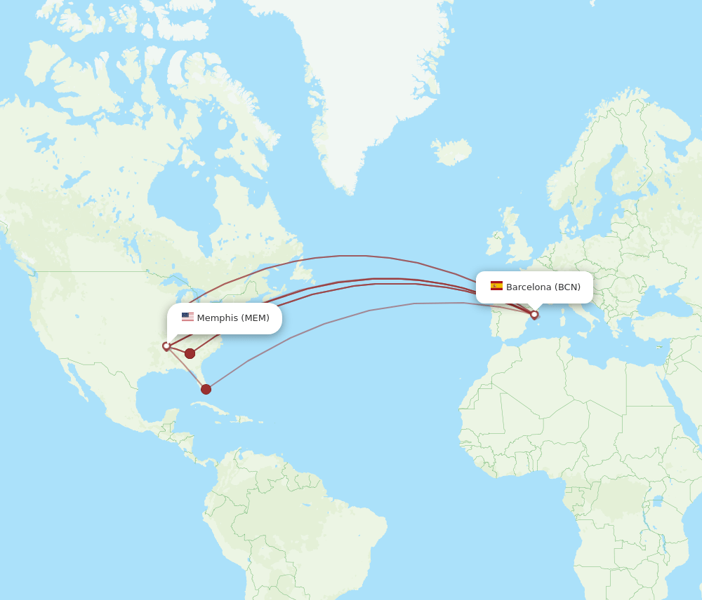 BCN-MEM flight routes