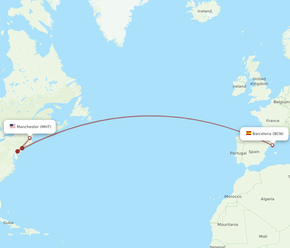 BCN-MHT flight routes