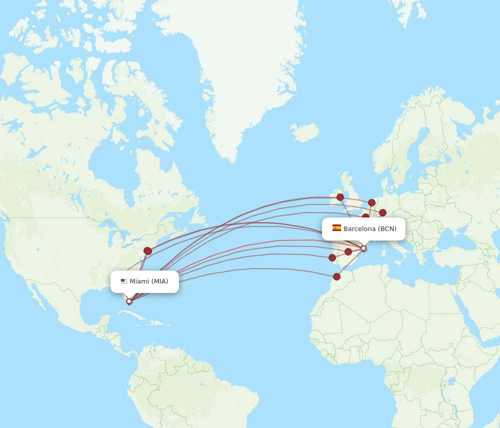 BCN-MIA flight routes