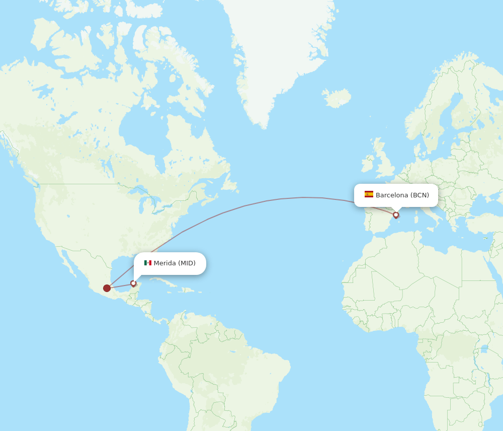 BCN to MID flights and routes map