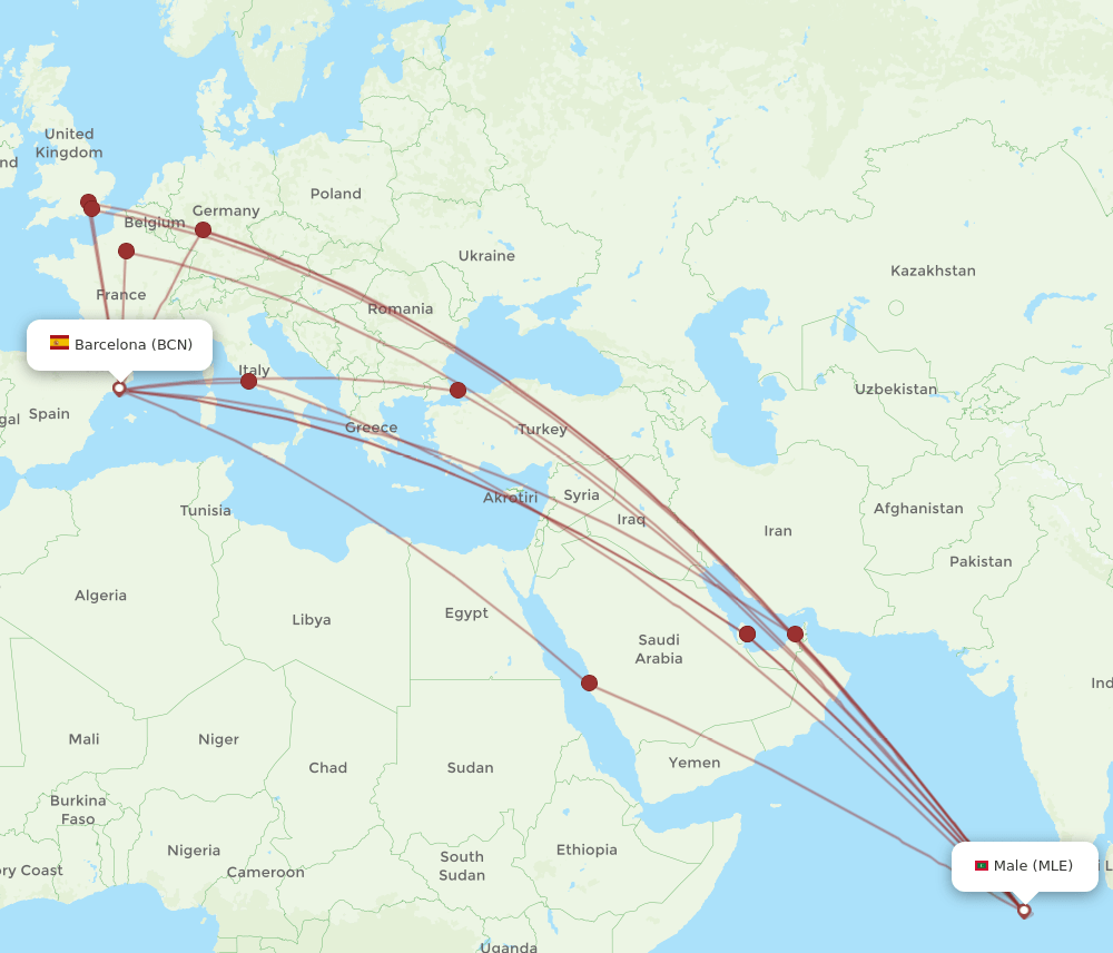 BCN-MLE flight routes