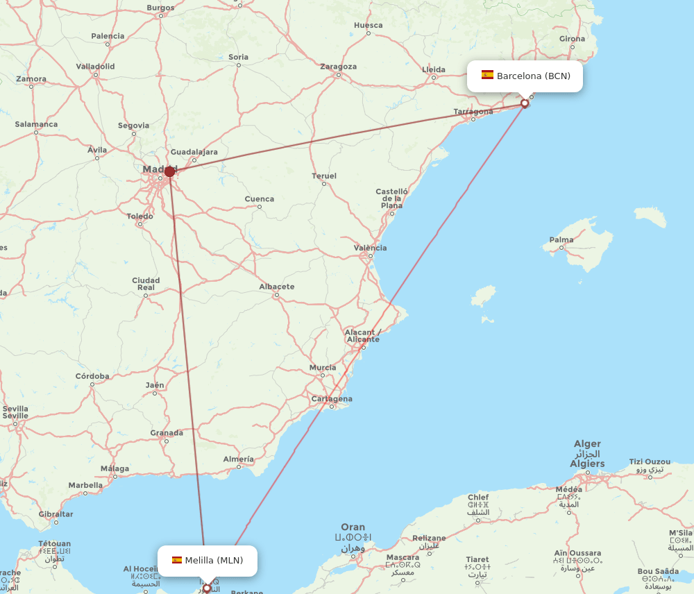 BCN to MLN flights and routes map