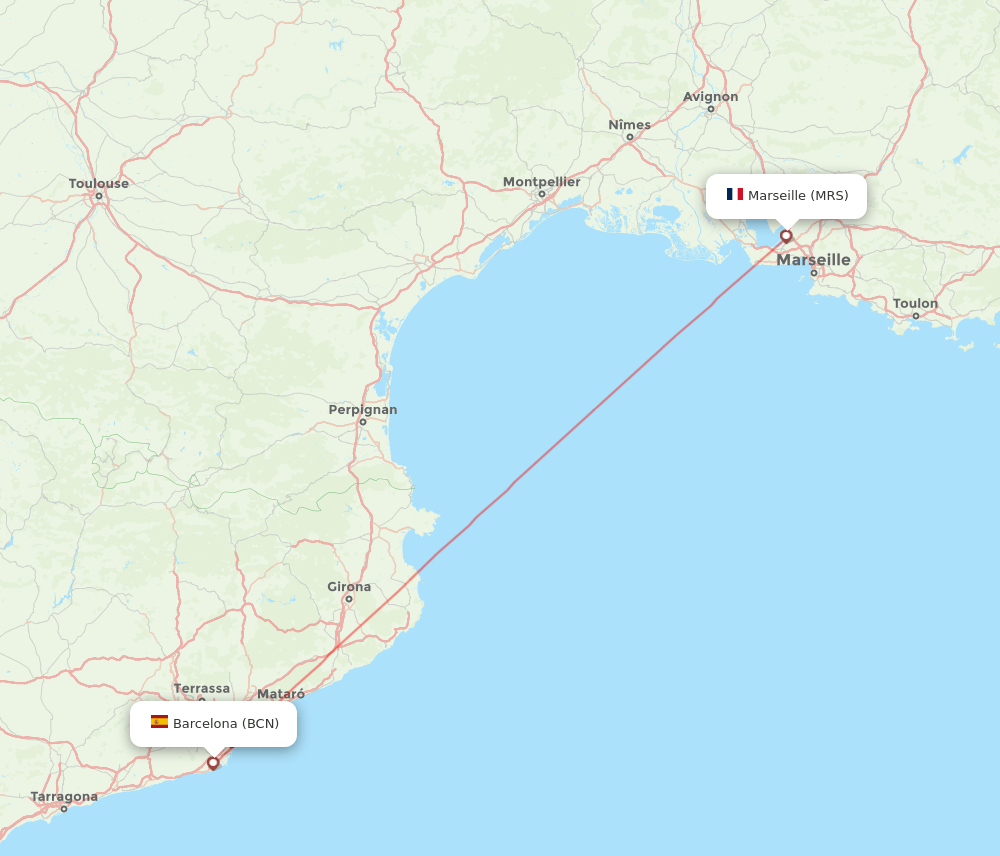 Barcelona - Marseille route map and flight paths