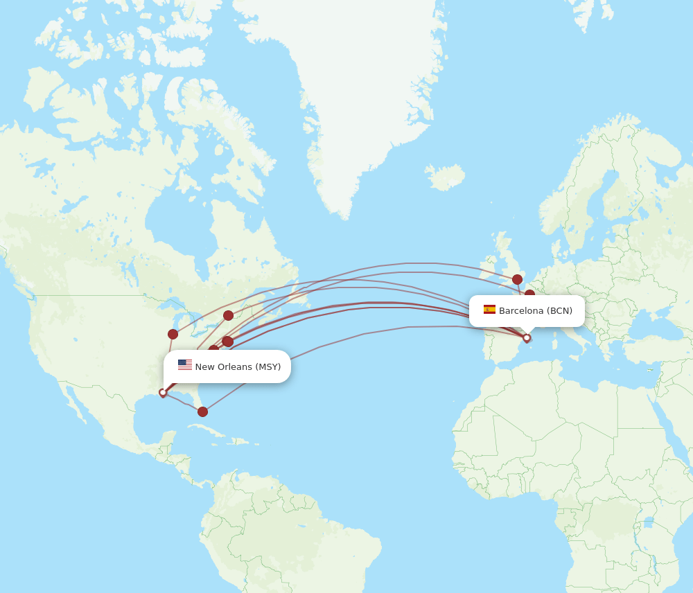 BCN-MSY flight routes