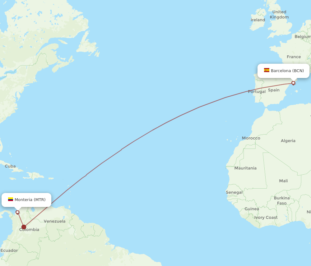 BCN-MTR flight routes