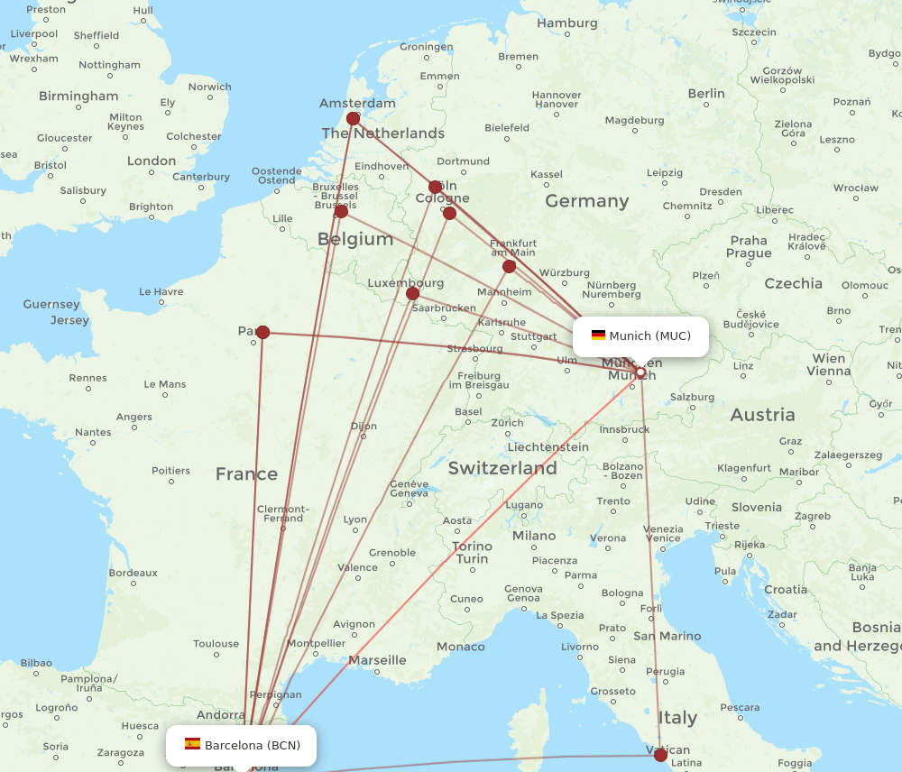 BCN-MUC flight routes