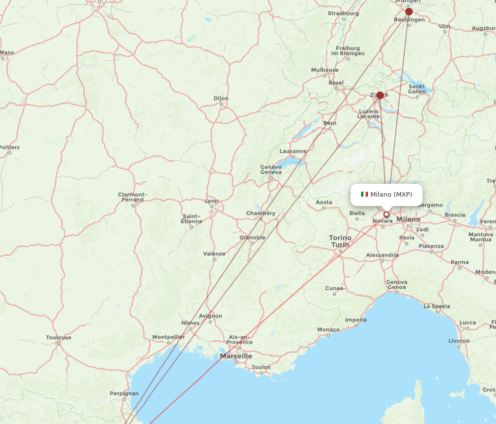 BCN to MXP flights and routes map