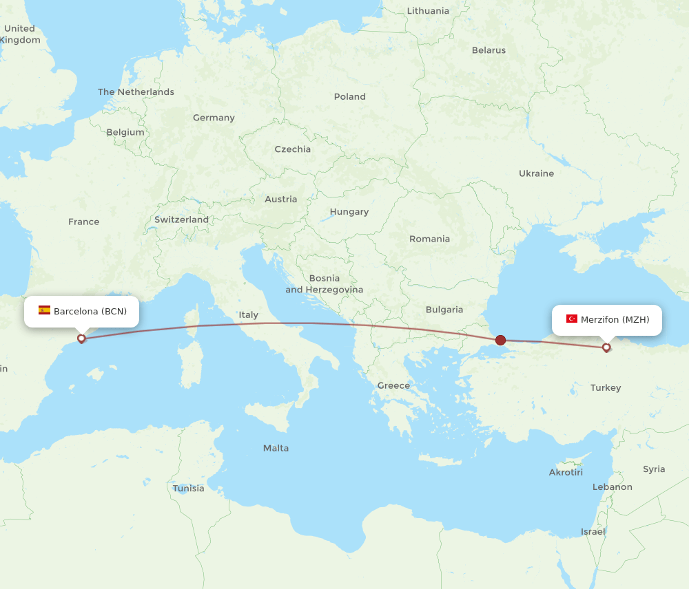 BCN-MZH flight routes
