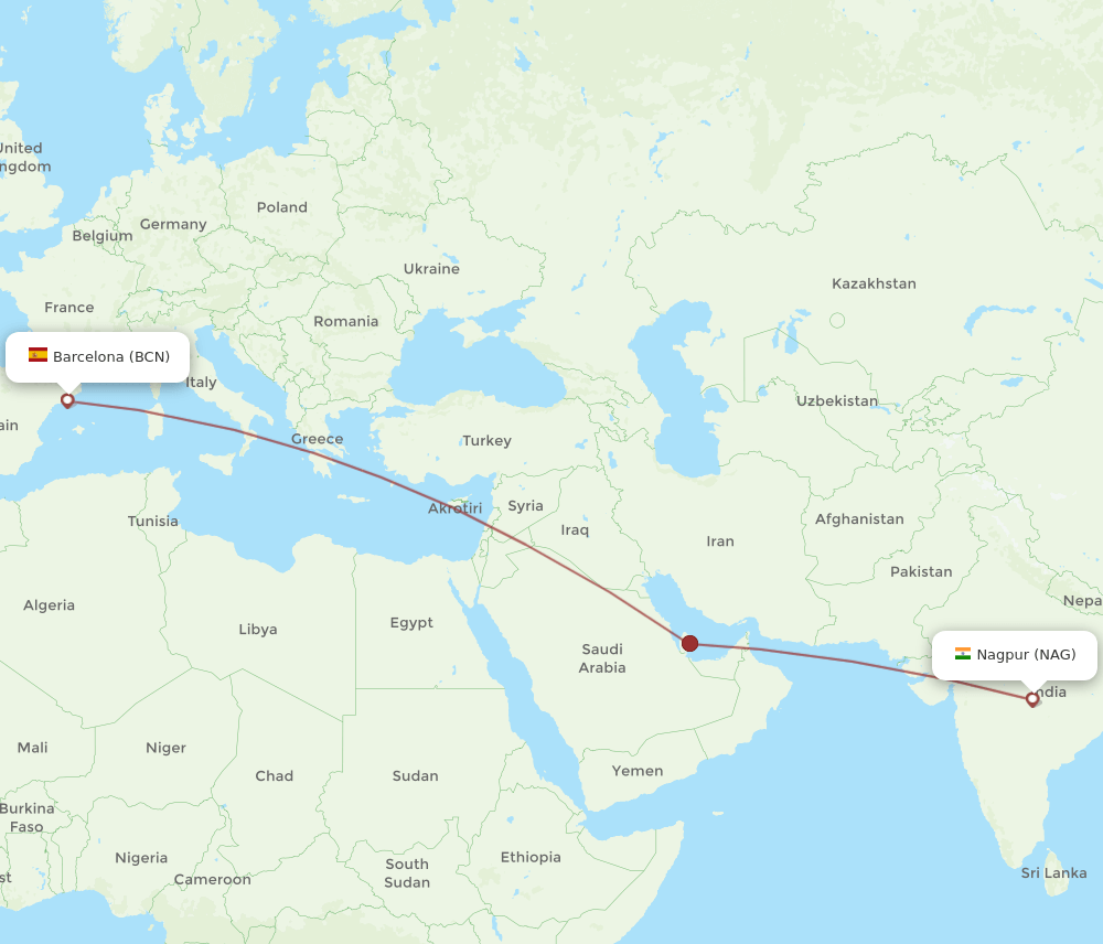 BCN-NAG flight routes