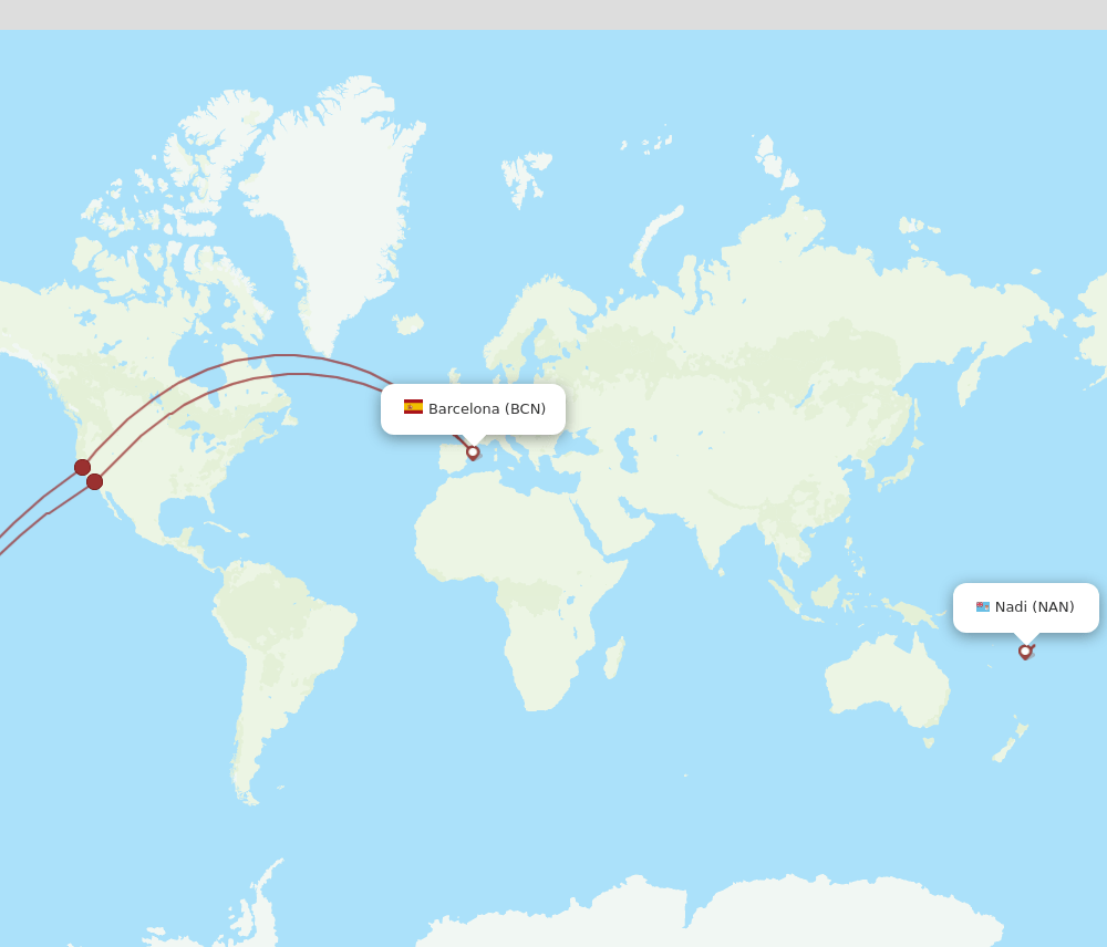 BCN-NAN flight routes