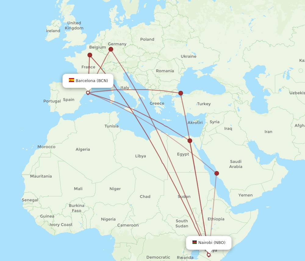 BCN-NBO flight routes