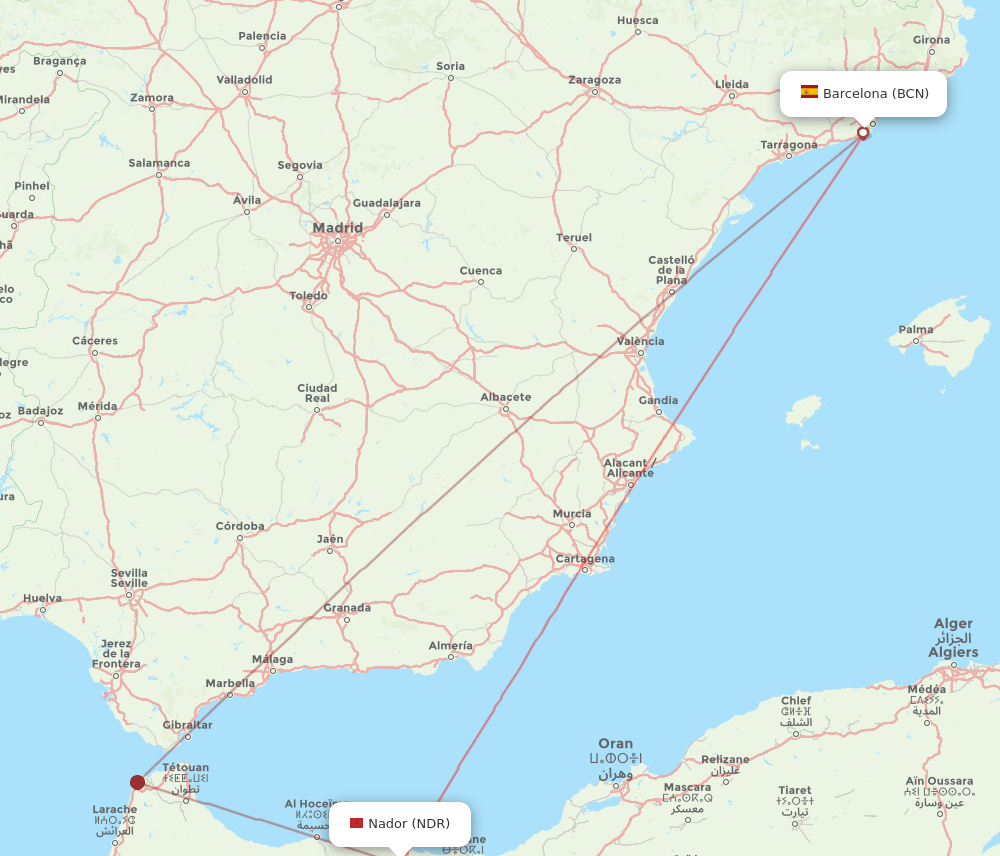 BCN to NDR flights and routes map
