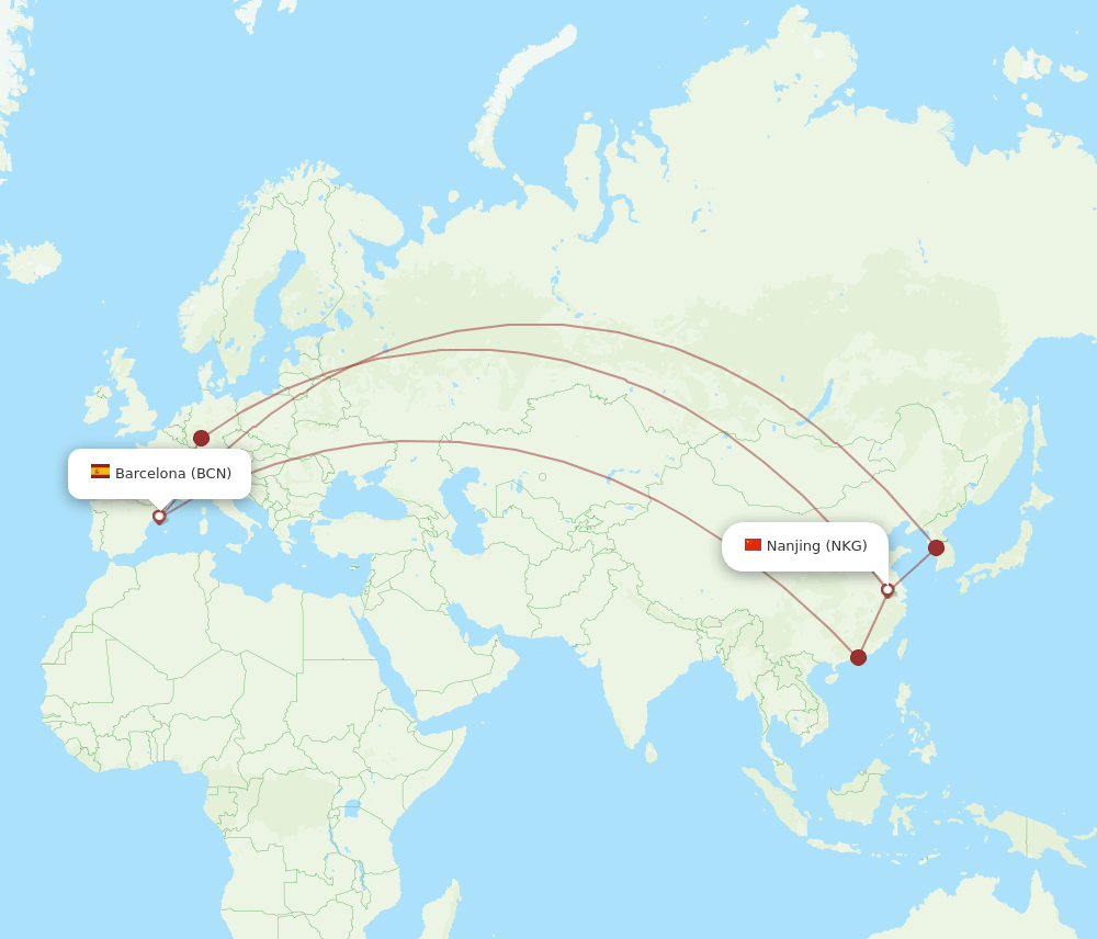 BCN-NKG flight routes