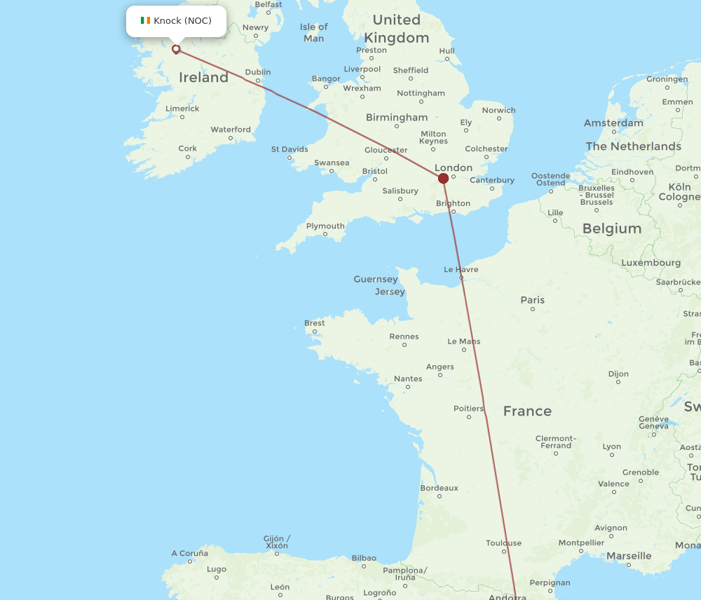 BCN to NOC flights and routes map