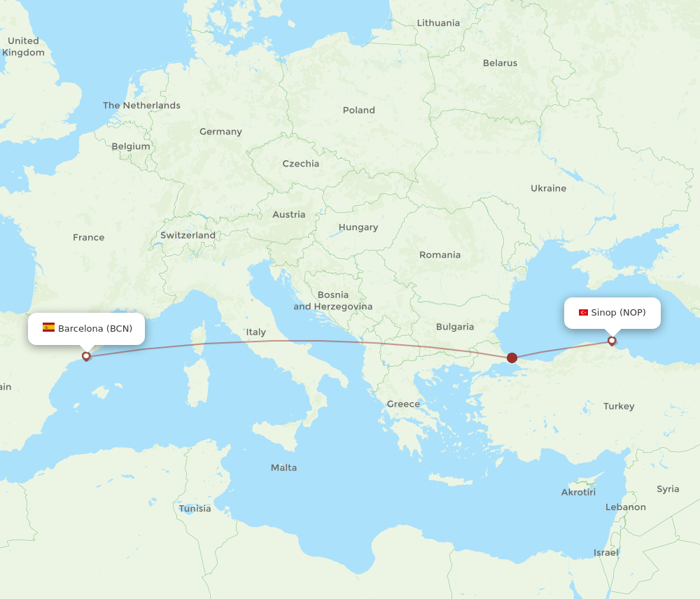 BCN-NOP flight routes