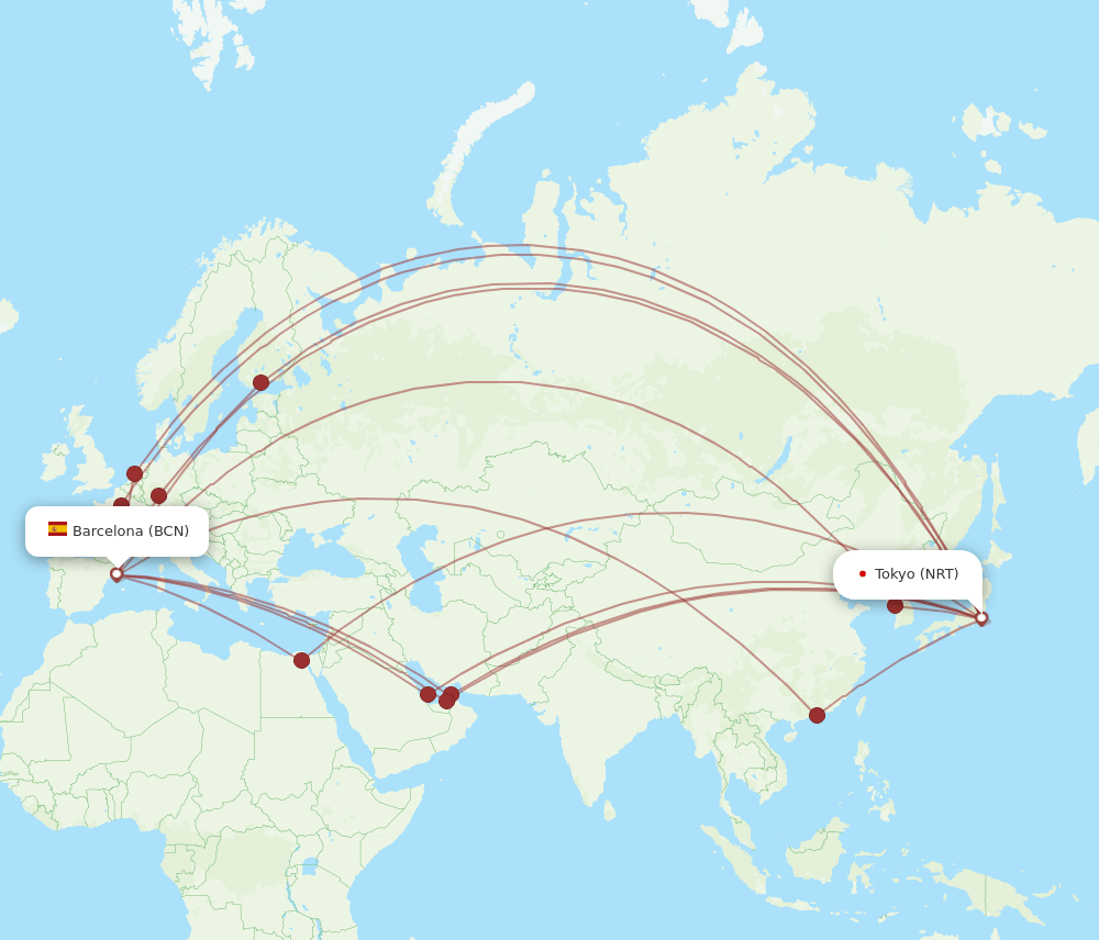 BCN-NRT flight routes