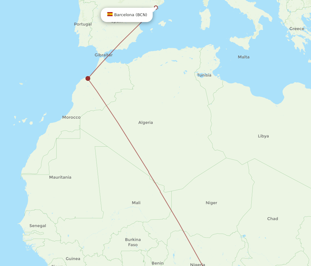 BCN to NSI flights and routes map
