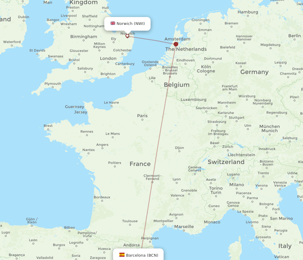 BCN-NWI flight routes