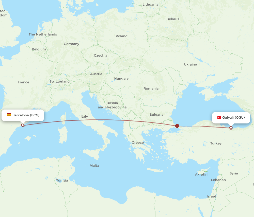 BCN-OGU flight routes