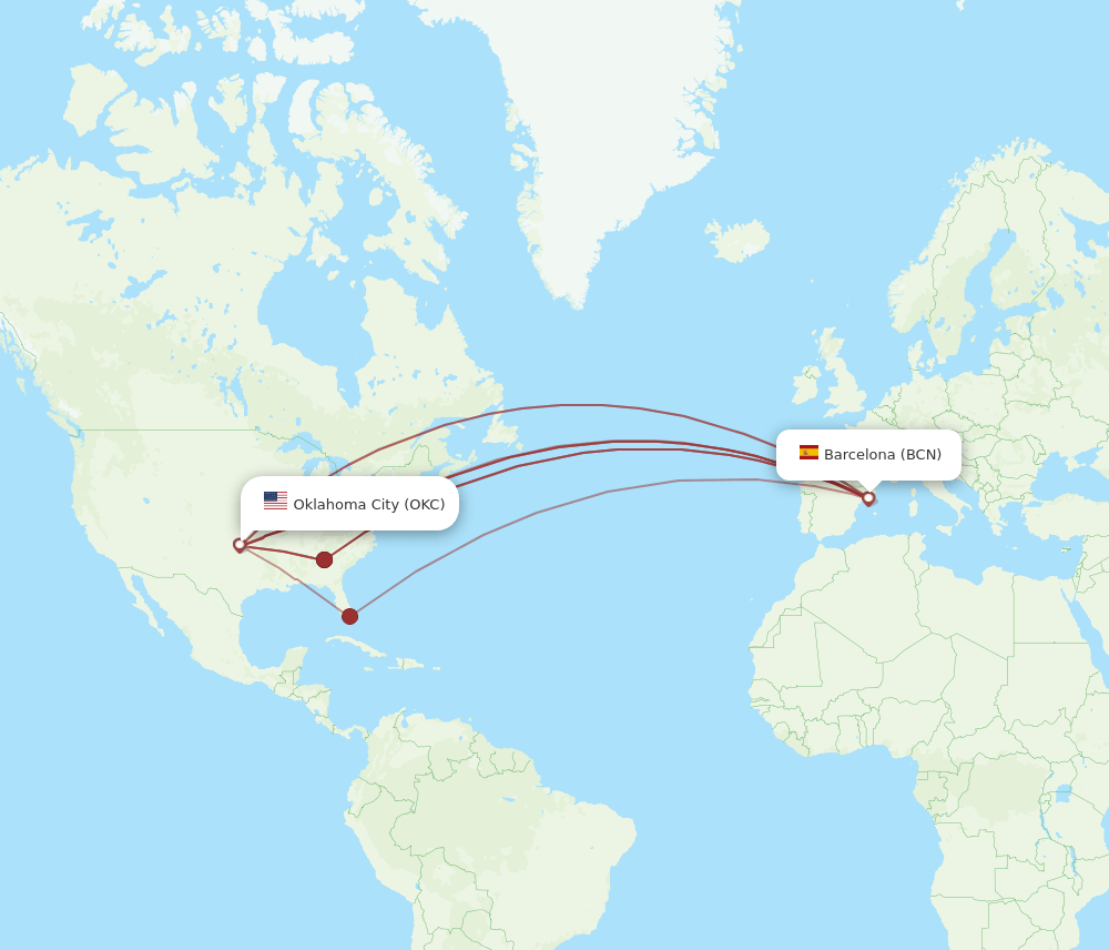 BCN-OKC flight routes