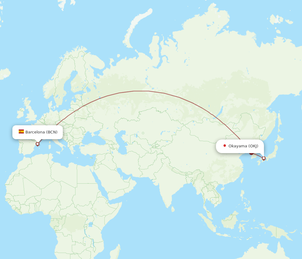 BCN-OKJ flight routes
