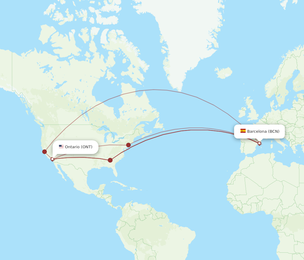 BCN to ONT flights and routes map