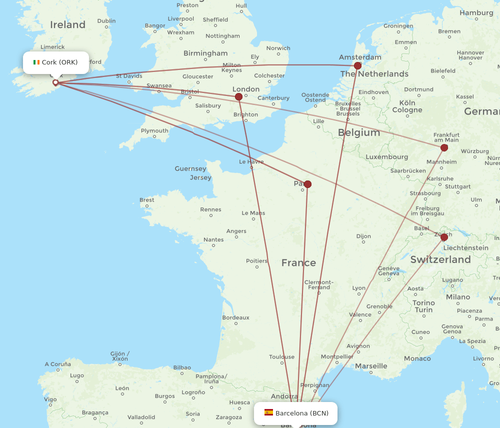 BCN-ORK flight routes