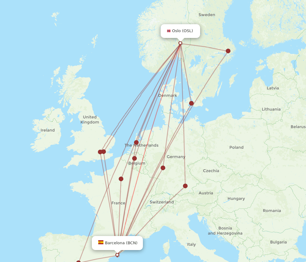 BCN-OSL flight routes