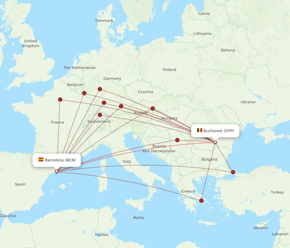 BCN-OTP flight routes
