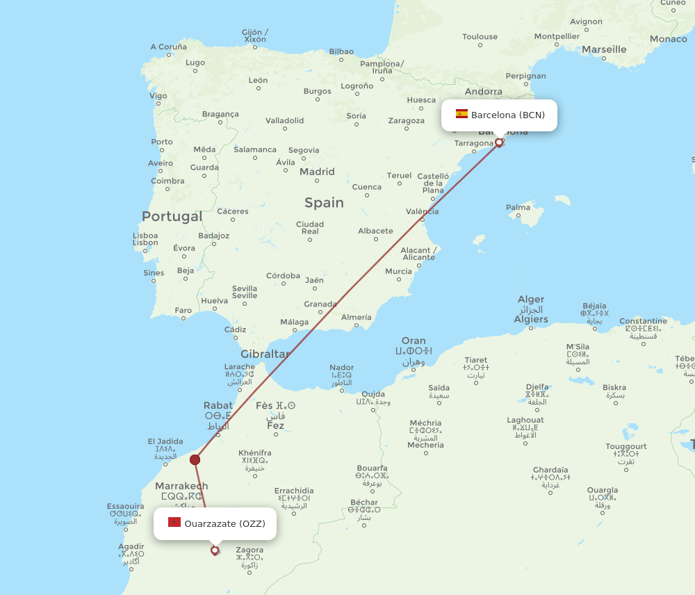 BCN-OZZ flight routes