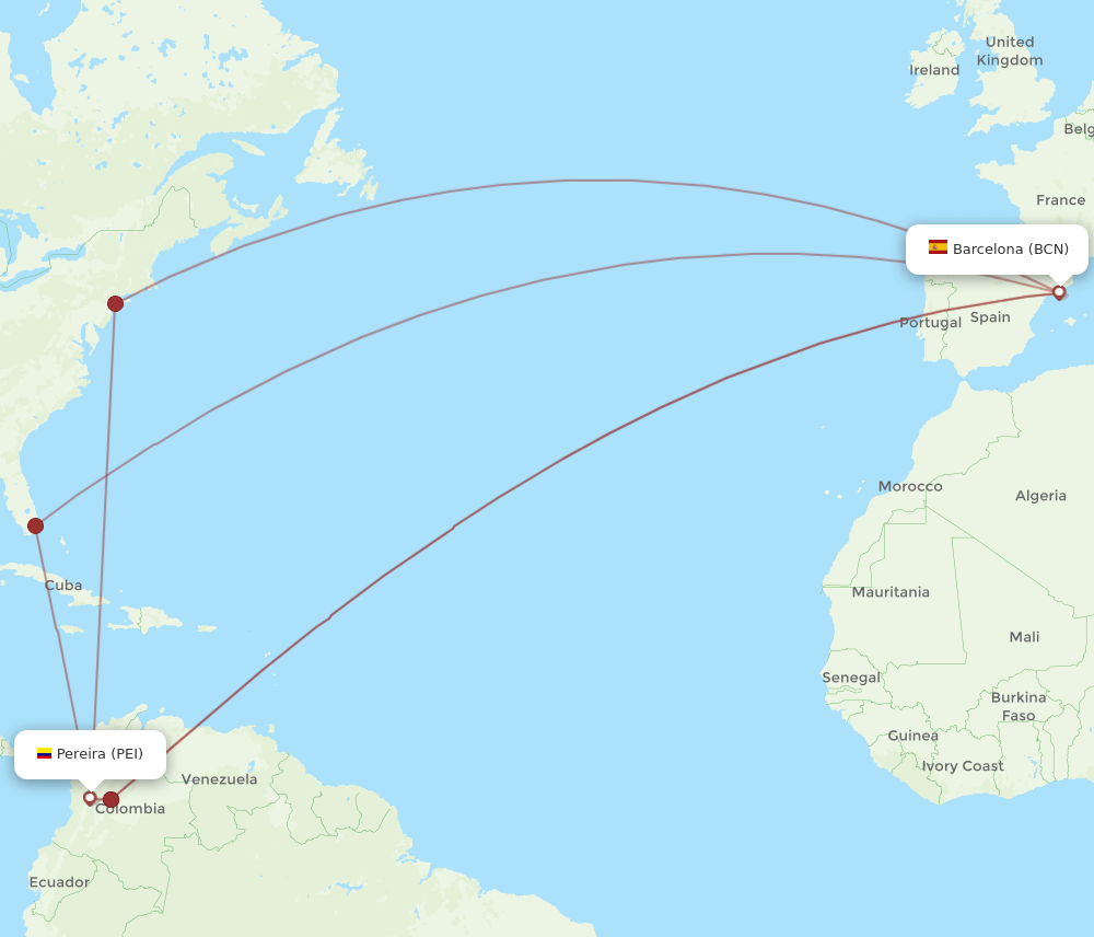 BCN-PEI flight routes