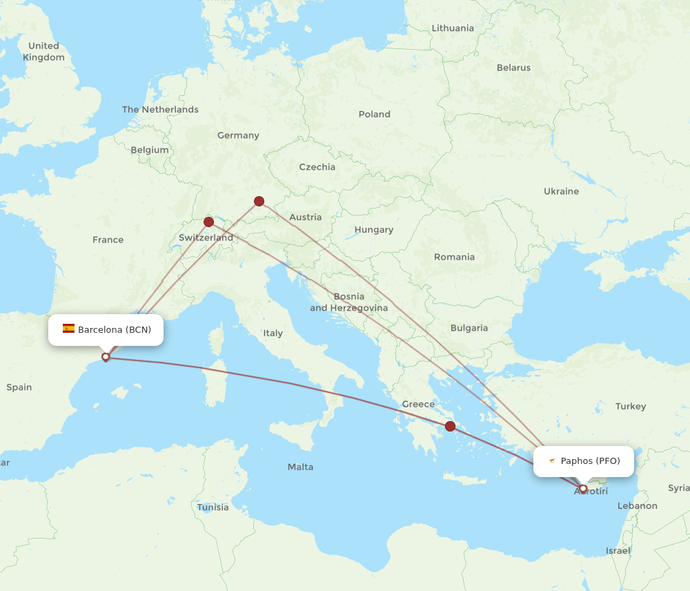 BCN-PFO flight routes